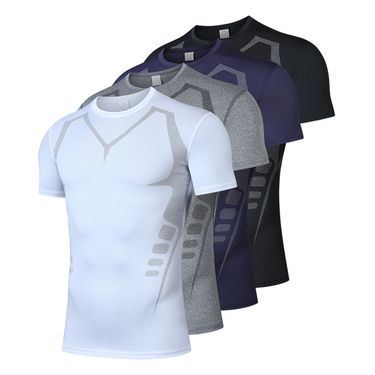 Men's Clothing High Elastic Fitness Clothes Tight Quick Drying Basketball Clothes Moisture Wicking Running Short Sleeved Sports Training Clothes_voghion.com