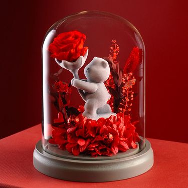 Preserved Rose Bear Ornament - Flocked Doll Glass Dome | Creative Love Confession Gift Decoration | Valentine's Day Birthday Gift For Girlfriend_voghion.com