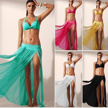 Women's Clothing Stretch Mesh Beach Skirt 4 Piece Skirt Bikini Cover Up_voghion.com