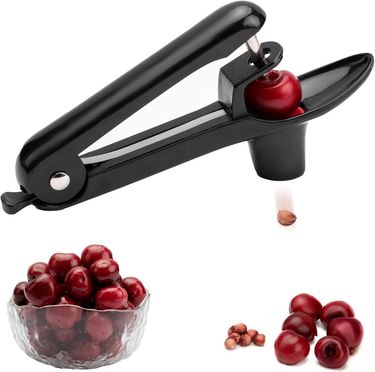 Efficient Cherry Pitter Tool - Stainless Steel Hand-held Corer with Space-saving Lock Design (Black)_maomaolike.com