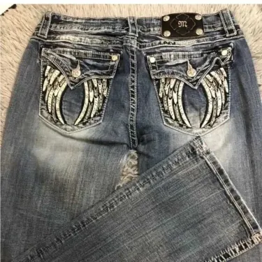 American Retro Miss Me Boots Custom Lage Womens Y2K New Embroidered Wing Pocket Haruku Gothic Hip-hop Wide Leg Jeans_voghion.com