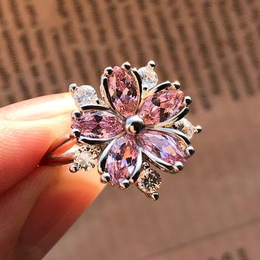 Ready Stock Cute Female Pink Crystal Stone Charm Sier Color Thin Wedding Rings For Women Dainty Bride wer Zircon Engagement Ring_voghion.com