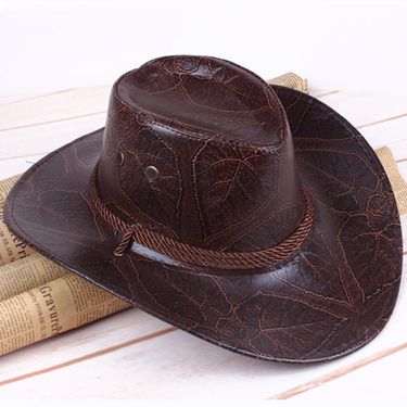 Fashion YOYOCORN Pu leather men's American wind big western cowboy ladies knight hat outdoor visor unisex breathable cap_voghion.com