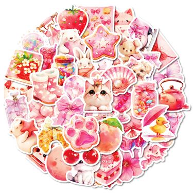 Stationery Sticker Hot Pink Theme Waterproof Decorative Stickers Cute Cat Pink Cat Paw No Repeat Mix and Match Pink Stickers_voghion.com