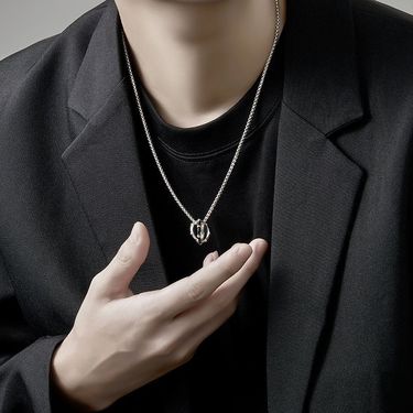 ACJA Bamboo Double Ring Necklace For Men Trendy Versatile Long Sweater Chain Men's Niche Simple High-end Pendant_voghion.com