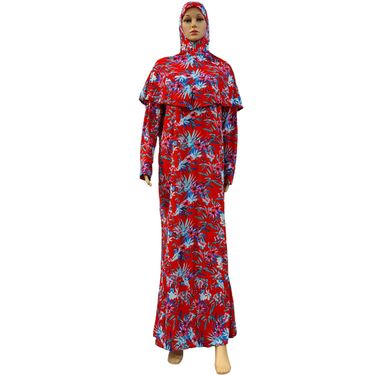 Dubai Style Hot-Selling Short Headscarf Print Long Sleeve Dress Two-Piece Set_voghion.com