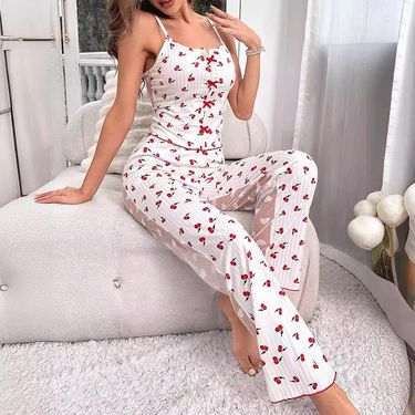 Underwear & Sleepwears new sexy mesh stitching printed pajamas two piece set ladies home clothes pajamas_voghion.com