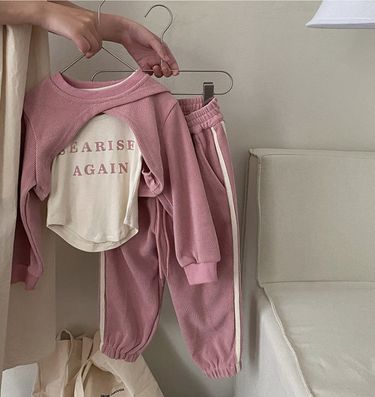 Kids Clothing girls letter vest design long sleeved blouse casual trousers suit_voghion.com