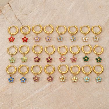 Women’s Jewelry Set Fashion December Birthstone Simple Flower Earrings Colorful Rhinestones Personality Stainless Steel Gold Plated Round Earrings_voghion.com