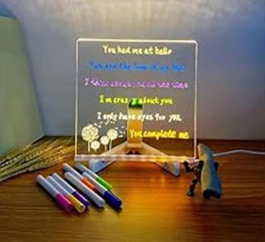 Colorful LED Memo Board for Kids - Acrylic Glow Dry Erase Board with 7 Markers, Fun Learning Tool for Home, School & Nursery (11.8 x 7.9 in)_voghion.com