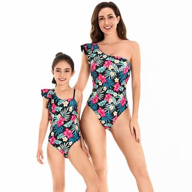 Mother & Kids European and American parent-child swimsuits foreign trade printed one-piece bikini new large, medium and small girls swimsuits_voghion.com