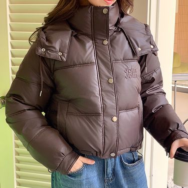 Women's Clothing Cotton coat women's new short winter hooded down cotton coat anti PU leather thickened cotton coat_voghion.com