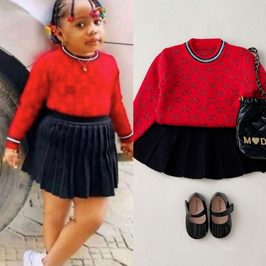 JINYONG Autumn Girls' Versatile Sweater Knitted Top Wrinkle Short Skirt Set&_voghion.com