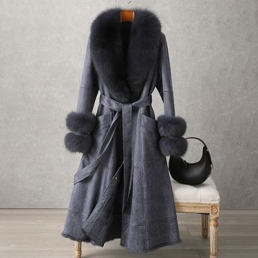 Women's Clothing rabbit fur coat new mid length fur women's over the knee fur collar coat slim fit_voghion.com