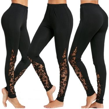 Women's Clothing Lace Patchwork Sexy Slim Sports Casual Yoga Leggings_voghion.com