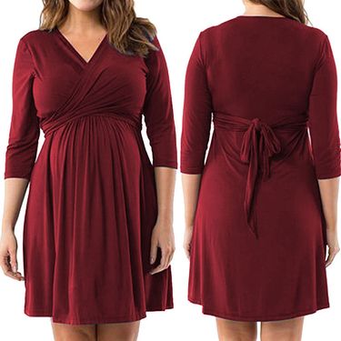 Pregnant fashionable V-neck two-piece dress casual loose plus size women's clothing_voghion.com