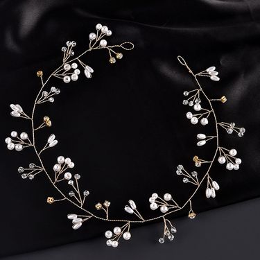 European and American bride 35cm bride handmade pearl headband headdress wedding dress accessories headband_voghion.com