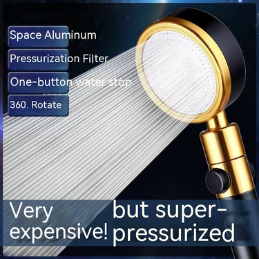 Black Gold Pressurized Shower Head With Large Water Outlet_voghion.com