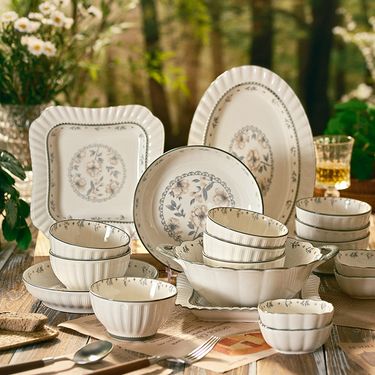 Patoral Style Summer Jamine Ceramic Tableware Underglaze Color High-Value Dinner Set Simple Houehold Rice Bowl_voghion.com