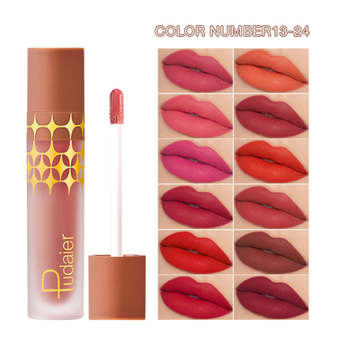 Pudaier 24 Color Pearl Matte Non Stick Cup Glaze Liquid Lipstick Lip Gloss_voghion.com