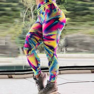 Rainbow Digital Print Slim High Waist Sports Yoga Pants Leggings_voghion.com