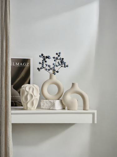 3PC Ceramic Vase Set, Modern Minimalist Style Hollow Spiral Vase, Decorative Vase For Home Living Room Bedroom Office, Ornaments_voghion.com