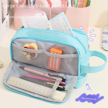 double-layer double-window pencil case large capacity multi-functional primary and secondary school student stationery box art storage bag IN_voghion.com