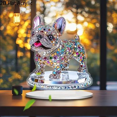 Home Furniture Elegant French Bulldog Crystal Acrylic Desktop Decoration with Stand for Office and Home_voghion.com