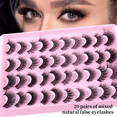 Lash extension set 20 pairs of mixed natural thick false eyelashes artificial fiber eyelashes messy slim eyelashes_voghion.com
