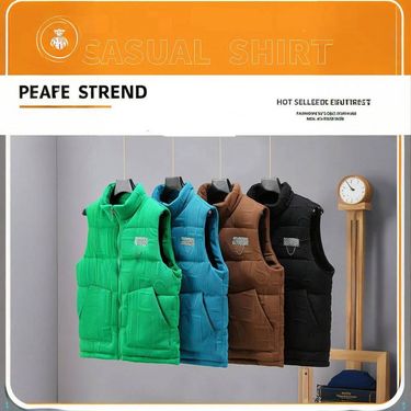 Men's Sleeveless Vest Winter Thickened Stand Collar Letter Print Casual Waistcoat Warm Fleece Lined Jacket For Teens & Youth_voghion.com