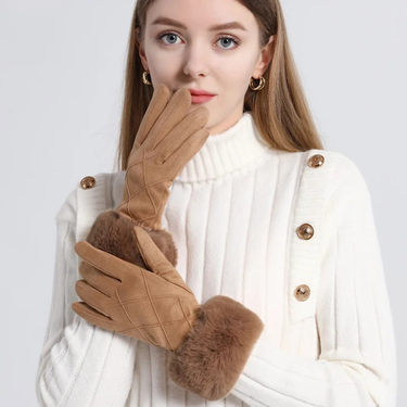 Selected Classic Fashion Checker Touch Screen Adult For Men And Women Outdoor Suede With Plush Mouth Couple Warm Gloves_voghion.com