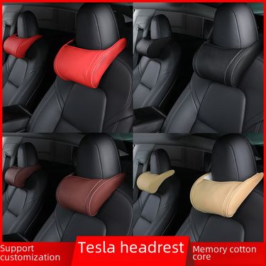 Wholesale suitable for tesla car headrest tesla Model3ModelXS leather neck pillow memory foam pillow_voghion.com