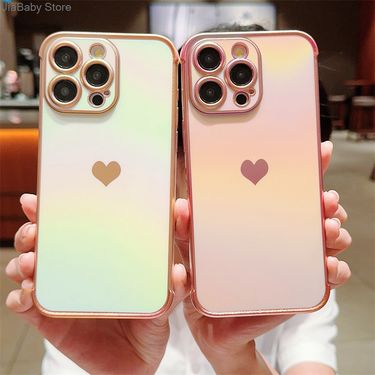 Jellewed Heart Camera Protection Rainbow Luxury Glitter Liquid Soft Phone Case For iPhone 11 12 13 14 15 16 Plus Pro Max Cover_voghion.com