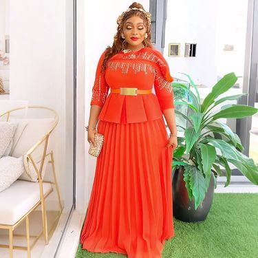 Women's Clothing Hot Diamond Round Neck Dress Temperament Elegant Pleated Skirt_voghion.com