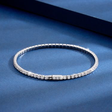 S Pure Silver Full Diamond 2mm Claw Chain Roman Tennis Summer Fashionable Elegant Unisex Couple Bracelet_voghion.com