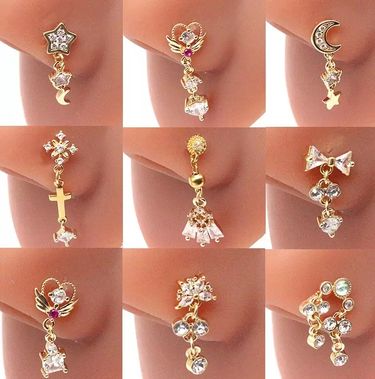 Heart-shaped flower pendant decoration butterfly star moon ring cross nose nail_voghion.com