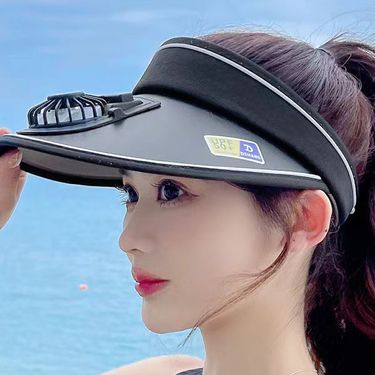 USB Rechargeable Fan Hat With UPF50+ Sun Protection - Unisex Outdoor Cooling Visor For Summer Lightweight Breathable Sun Hat With Built-in Fan_voghion.com