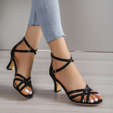 European and American Summer New Fashion Sexy Stiletto Sandals Women's Foreign trade large size cross with gold heel_voghion.com