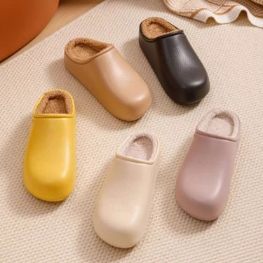 Waterproof Winter Slippers For Women & Men – PU Cozy Indoor/Outdoor House Shoes With Non-Slip PVC Sole, Plush Fleece-Lined Comfort For Home_voghion.com