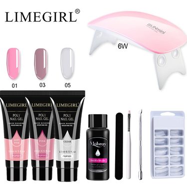 Full of crystal extended gel kit, light therapy plate, brush, cleaning water, nail art tool set_voghion.com