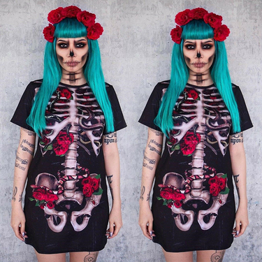 Women's clothing Explosive Halloween Costume Skeleton Ghost Bride Cospaly Performance Costume Printed Dress Female_voghion.com
