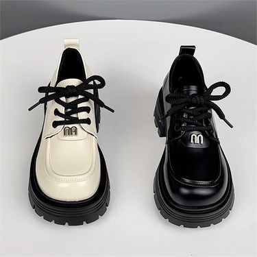 Genuine Thick-Soled Loafers For Women 2025 New Spring British Style Versatile Lace-Up Small Leather Women's Platform_voghion.com