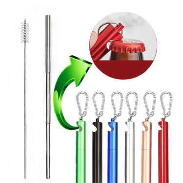 1pcs Portable Reusable Telescopic Collapsible Straw With Brush Key Buckle Bottle Opener Storage Box_voghion.com