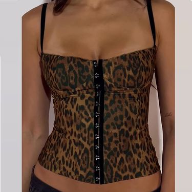 Sexy Women's Leopard Print Sling Backless Top – Strap Detail & Open Back Cropped Camisole (S/M/L)_voghion.com