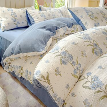 Jacquard colored cotton, skin-friendly, comfortable, simple and literary on the bed, four-piece set_voghion.com