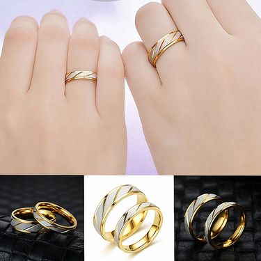 Korean Version Of Ligh Luxury Ianium Seel Wih Diagonal And Conrasing Colors For Couples, Rendy Ail Ring_voghion.com