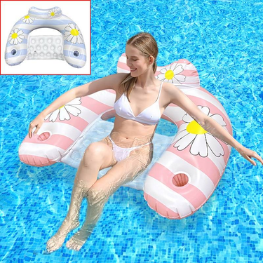 Daisy Inflatable Lounger - U-Shaped Floating Chair With Pillow & Thickened Eco-PVC (Compact Single Person Pool Float For Adults)_voghion.com
