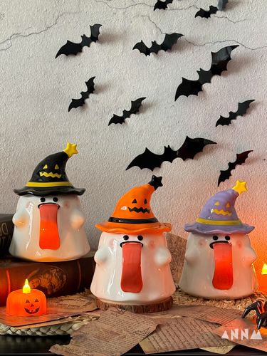 Halloween Little Ghost Elf Shape Creative Ceramic Mug With Lid Drinking Water Cute Girl Gift Cup_voghion.com