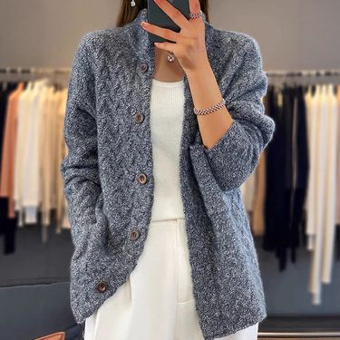 Women's Korean-Style Jacquard Cardigan – Lightweight Knit Sweater For Autumn & Winter (S-XXXL)_voghion.com