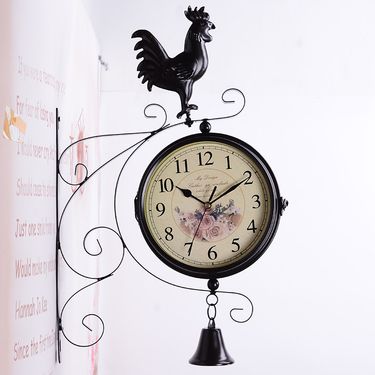 European-style Double-sided Creative Wall Clock Home Living Room Clock Retro Pastoral Iron Hanging Craft Mute Clock_voghion.com